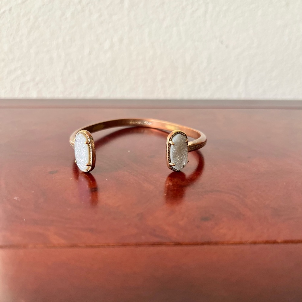 Kendra Scott Elton Station Cuff Bracelet in 14k-Rose-Gold with Iridescent Drusy